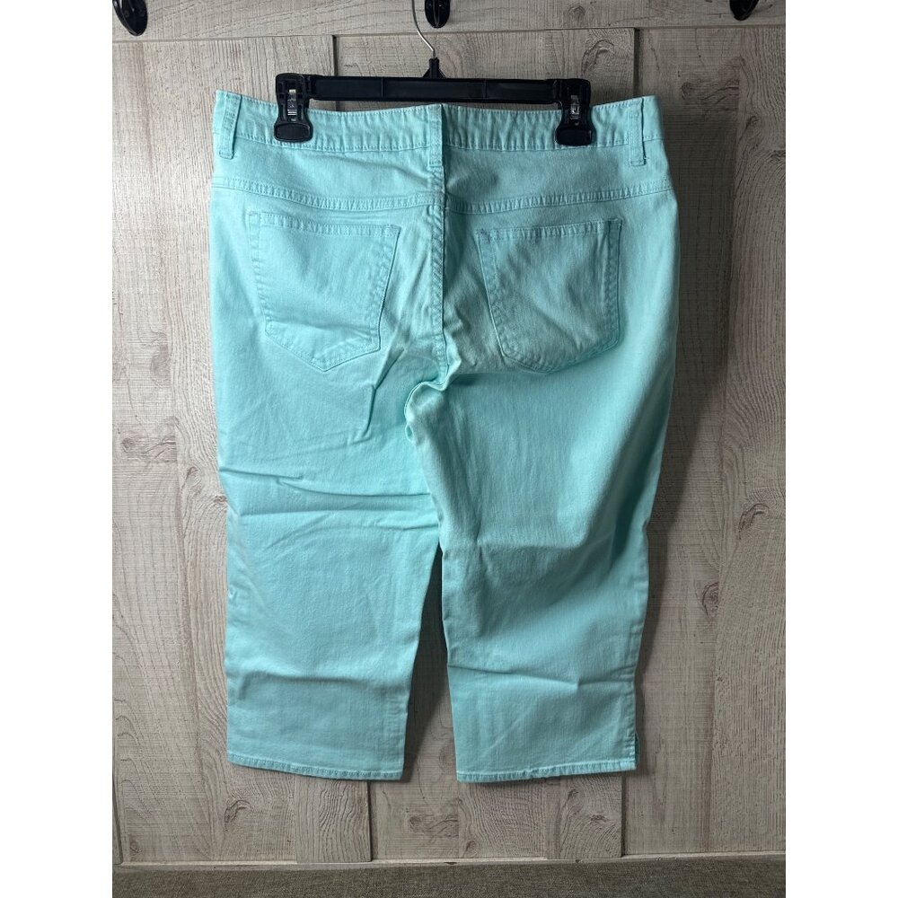 Riders By Lee Turquoise Blue Capri Lightweight Denim Womens 14 Stretch Cotton - Picture 2 of 6